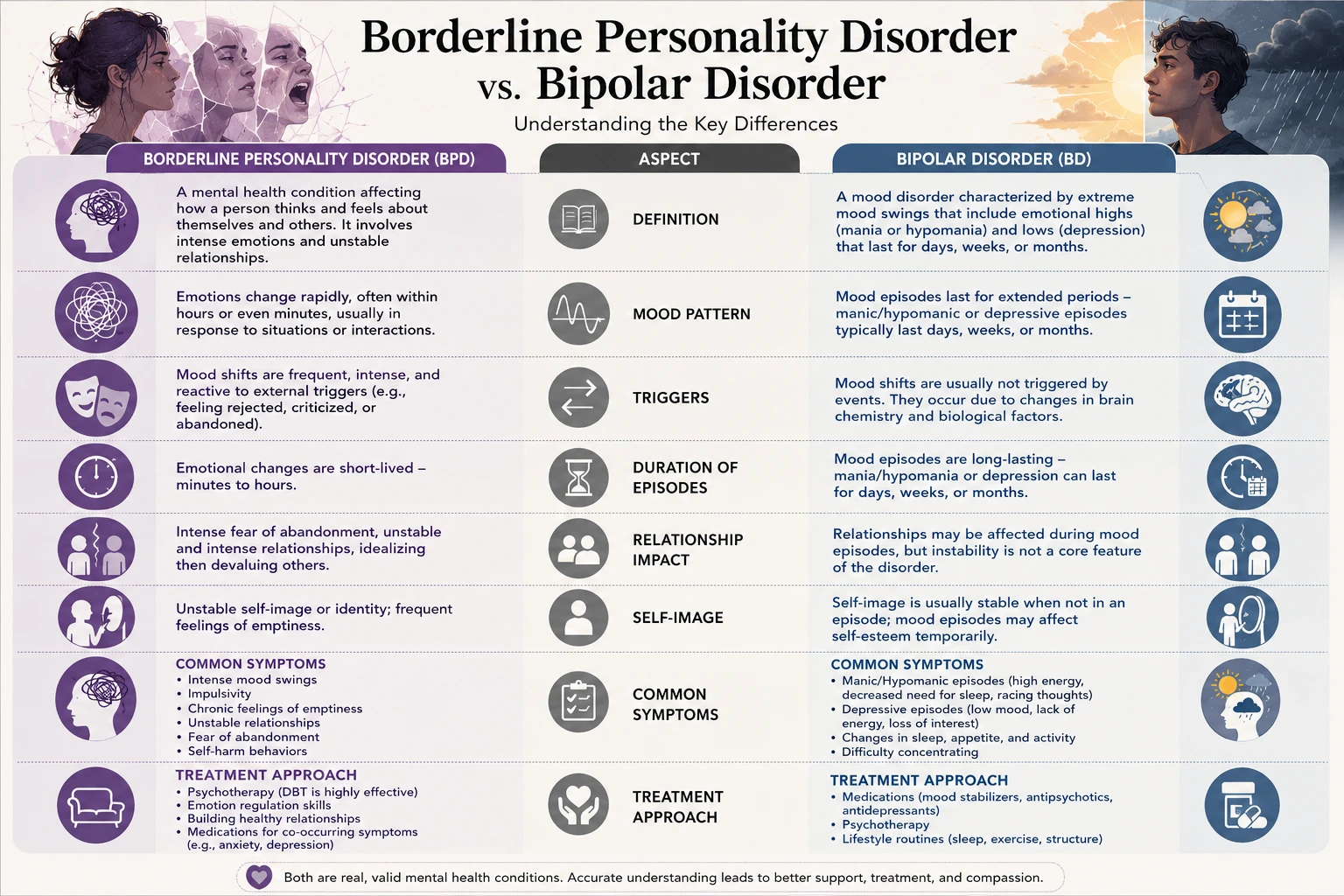 BPD vs Bipolar disorder infographic comparison